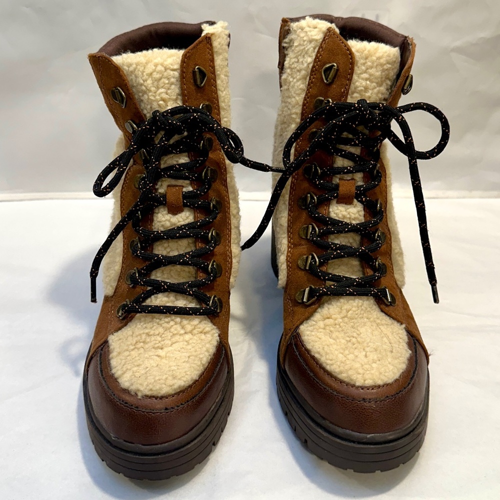 Sun + Stone Suede and Sherpa Lace Up Ankle Boots